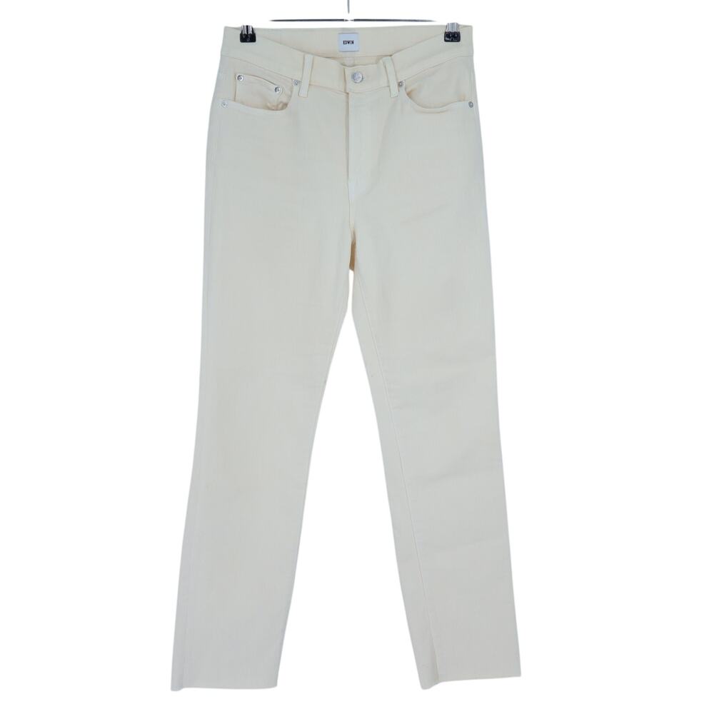 EDWIN Anderson Straight Jeans Ivory High Rise Raw Hem Ankle 5 Pocket Women's 29